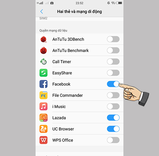 Bước 2: Cho phép ứng dụng dùng 3G.