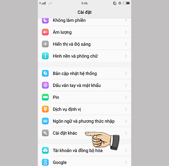Bước 1: Vào cài đặt chọn cài đặt khác.