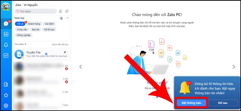 Chọn Bật thông báo