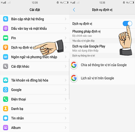 Bật dịch vụ định vị