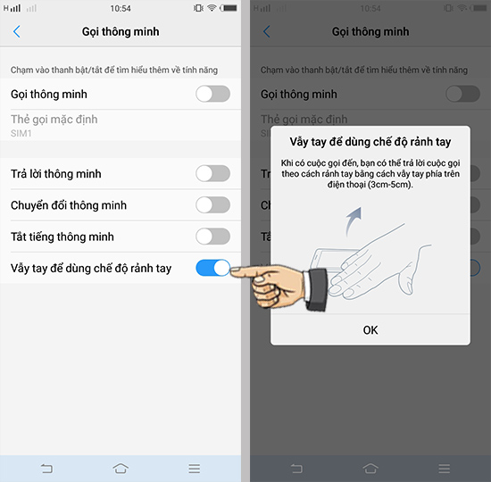 Bước 3: Bật Vẫy tay để dùng chế độ rảnh tay
