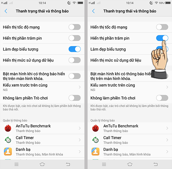 Hiển thị phần trăm pin