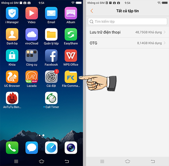Bật OTG lên và mở ứng dụng quản lí file.