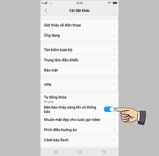 Bước 2: Bật đèn báo nháy khi có thông báo.