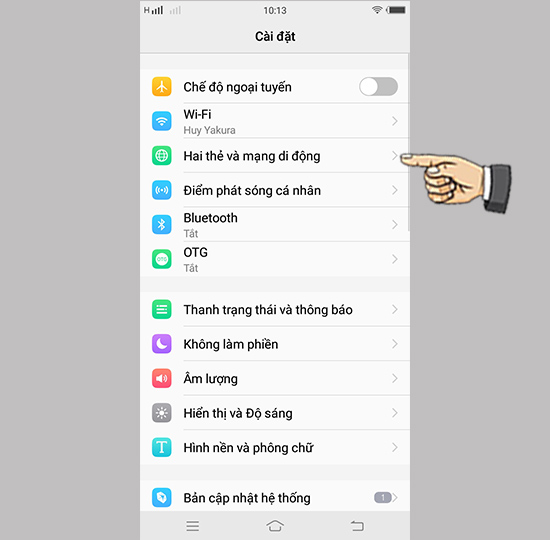 Bước 1: Vào cài đặt chọn hai thẻ sim và mạng di động.