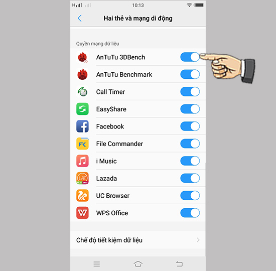 Bước 2: Cho phép ứng dụng dùng 3G.
