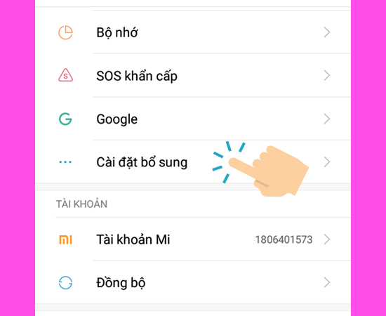 vào Cài đặt bổ sung
