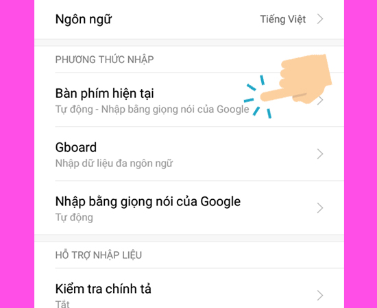 Vào Bàn phím hiện tại