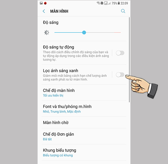 Bật Bộ lọc ánh sáng xanh