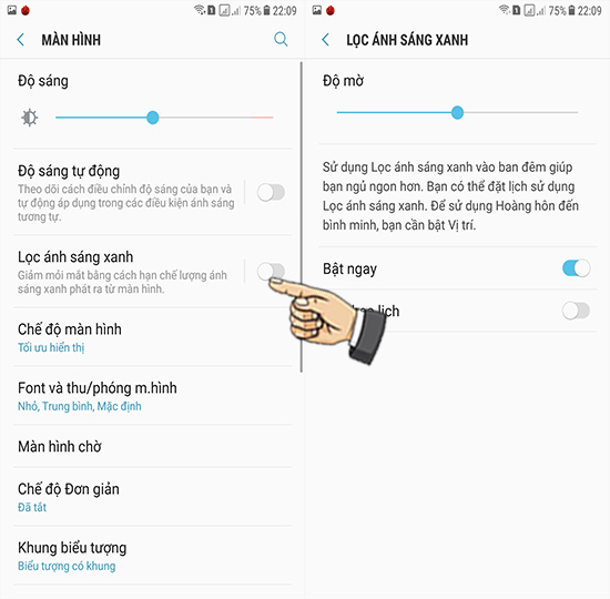 Bật Bộ lọc ánh sáng xanh