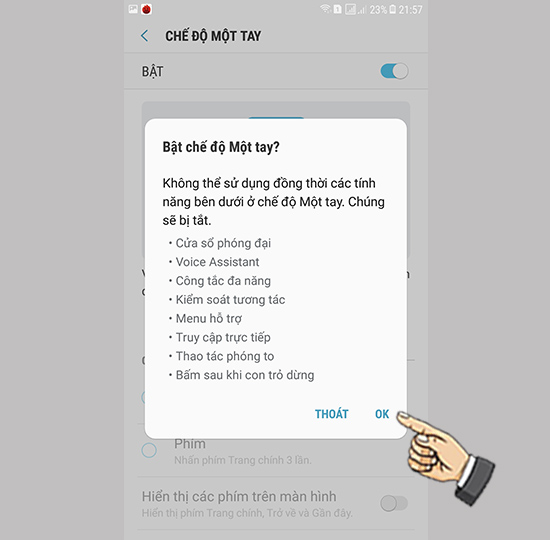 Bật tính năng thao tác một tay.