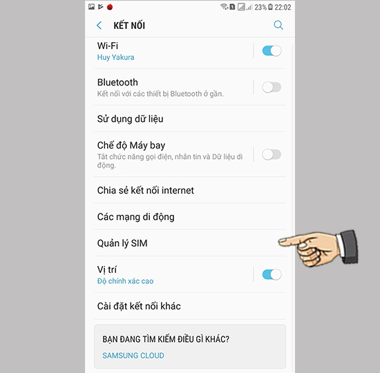 Bước 2: Chọn Quản lí sim