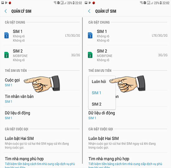 Bước 4: Chọn sim khi gọi.