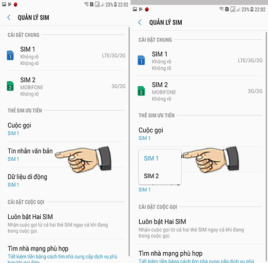Bước 5: Chọn sim khi nhắn tin.
