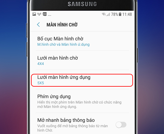 Bước 4: Bạn có thể chọn Lưới màn hình ứng dụng hoặc Lưới màn hình chờ tùy thích để thay đổi.