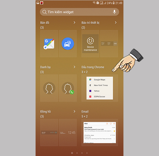Bước 3: Chọn ứng dụng hoặc widget yêu thích.