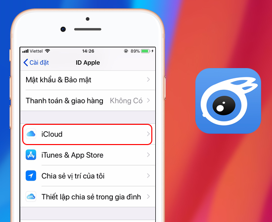 Bước 2: Sau đó chọn iCloud.