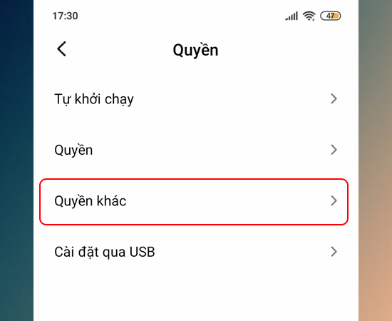 Bước 4: Tiếp theo bạn chọn Quyền khác.