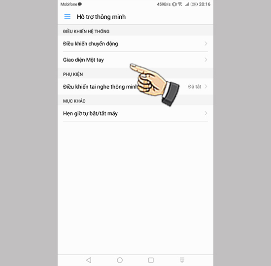 Giao diện một tay