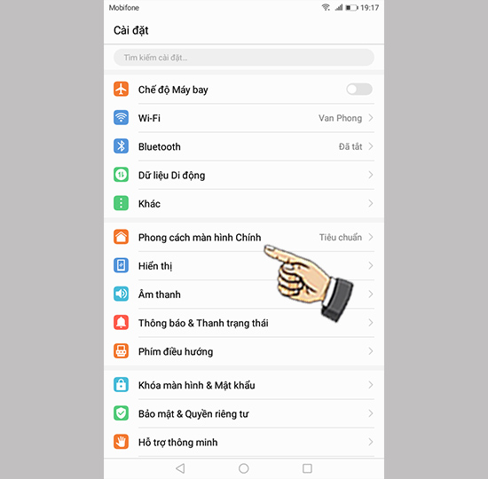Bước 1: Vào Cài đặt chọn Phong cách màn hình chính