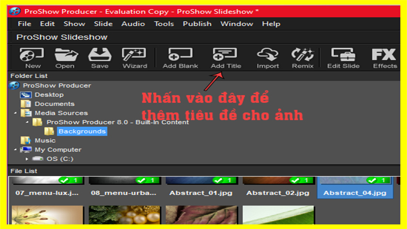 Bước 9: Bạn cũng có thể thêm caption vào trong từng slide của mình, bằng cách nhấn vào Add Title