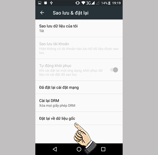 Bước 2: Chọn đặt về dữ liệu gốc.