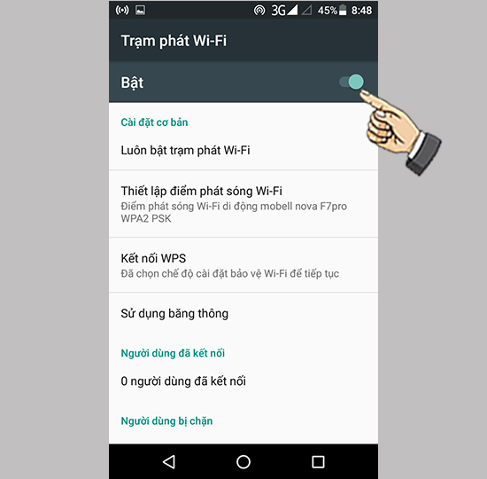 Bước 4: Bật trạm phát lên.
