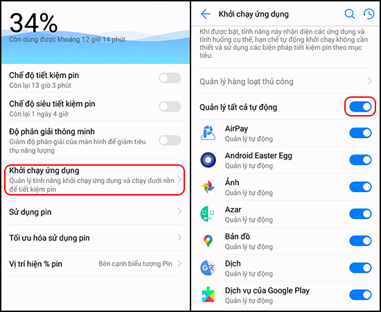 Bật Khởi chạy ứng dụng