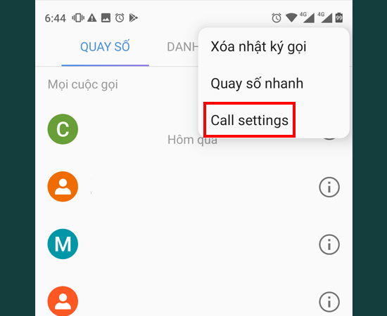 Bước 3: Chọn Cài đặt cuộc gọi (Call settings).