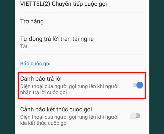Bước 4: Sau khi thực hiện bước 3, bạn sẽ thấy Cảnh báo trả lời và hãy bật nó lên.