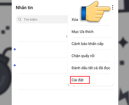 Bước 2: Tại đây các bạn chọn biểu tượng 3 chấm dọc và chọn Cài đặt