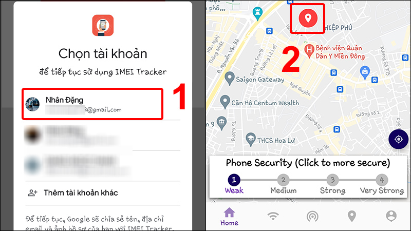 Chọn Tài khoản Google của bạn để xuất hiện vị trí thiết bị