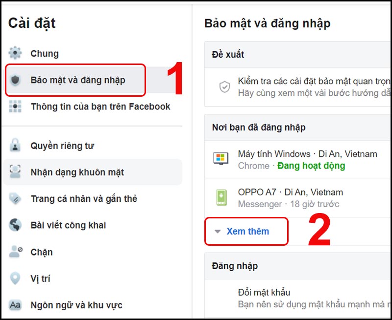 Danh sách lịch sử đăng nhập được hiển thị