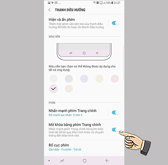 Bước 3: Bật Mở khóa bằng phím trang chính