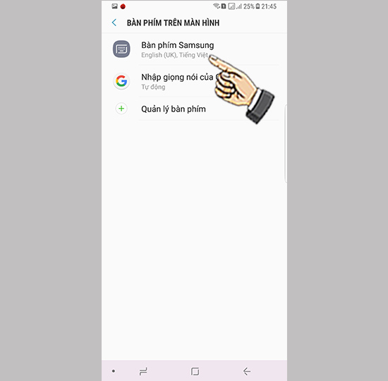 Bước 4: Chọn bàn phím Samsung.