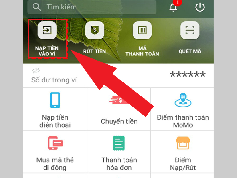 Chọn Nạp tiền vào ví