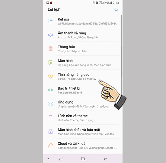Bước 1: Vào cài đặt chọn cài đặt nâng cao.