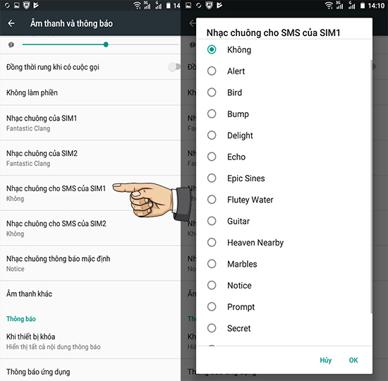 Bước 2: Cài đặt nhạc chuông sim 1.