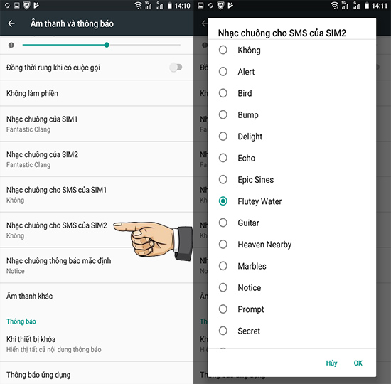 Bước 3: Cài đặt nhạc chuông sim 2.