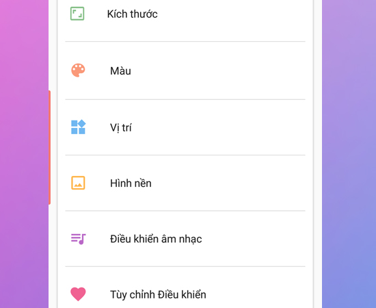 Bước 6: Ngoài ra bạn có thể cài đặt các chức năng vào bảng Trung tâm điều khiển và thay đổi kích thước, màu sắc, vị trí của thanh công cụ màu đỏ.