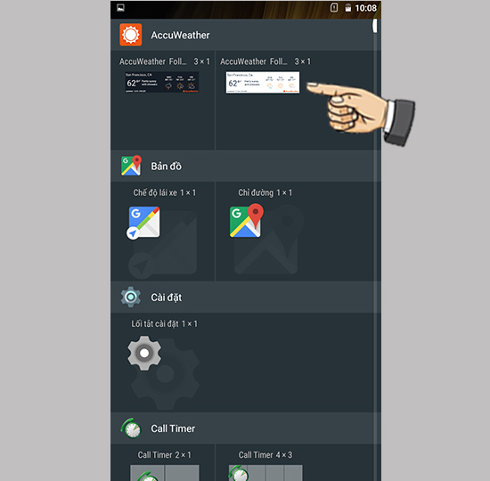 Chọn tiện ích yêu thích.