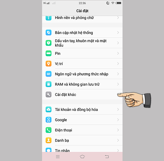 Bước 1: Vào cài đặt chọn cài đặt khác.
