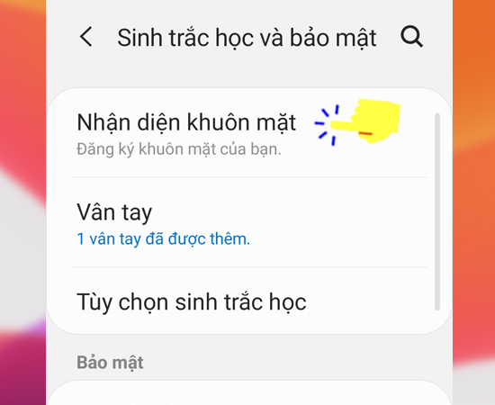 Bước 2: Tiếp theo bạn chọn Nhận diện khuôn mặt.