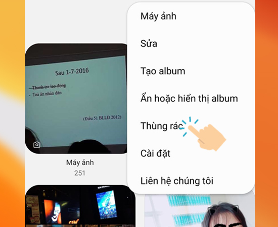 Bước 2: Tiếp theo bạn nhấp vào Thùng rác.