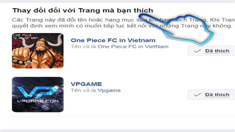 - Bước 2:Tại đây bạn có thể thấy các trang đã thay đổi thông tin ở mục: