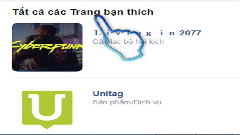 - Bước 3: Các trang bạn thích ở mục: