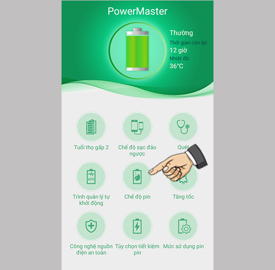 Bước 2: Chọn chế độ pin.