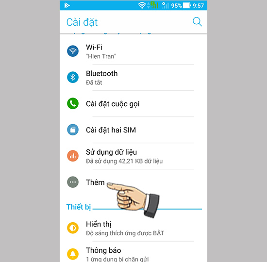 Bước 1: Vào cài đặt chọn thêm.