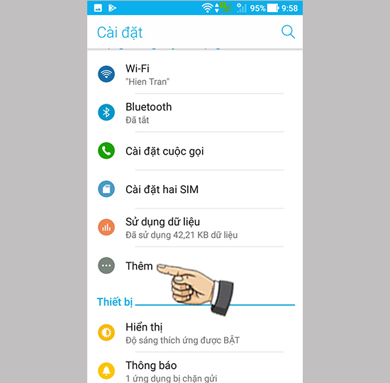 Bước 1: Bạn vào cài đặt chọn thêm.
