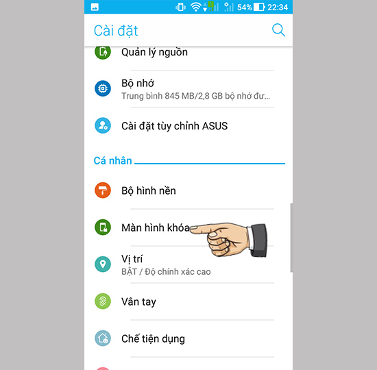 Chọn màn hình khóa.